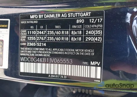 2018 Mercedes-Benz Glc 300 4Matic from USA, damaged, VIN WDC0G4KB1JV065553